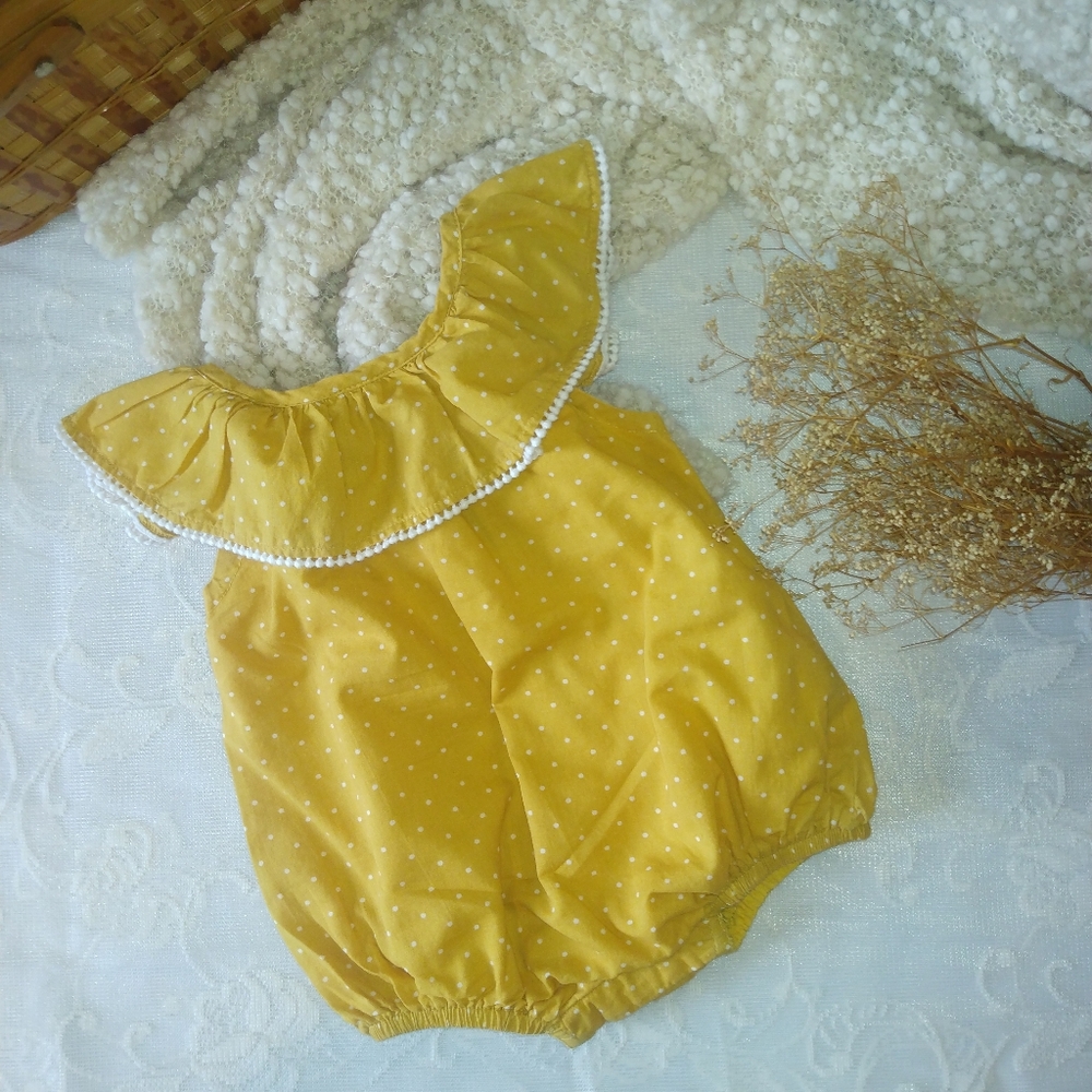 Dylan And Abby Yellow Polka Dot Baby Romper - Picture 2 of 6
